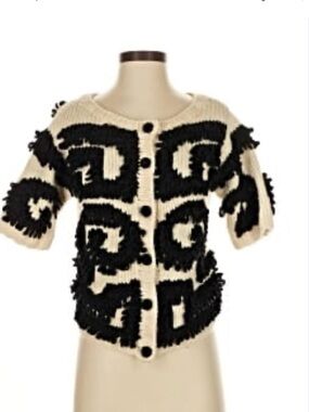 Anthropologie Charlie & Robin Cream and Black Textured Knit Cardigan